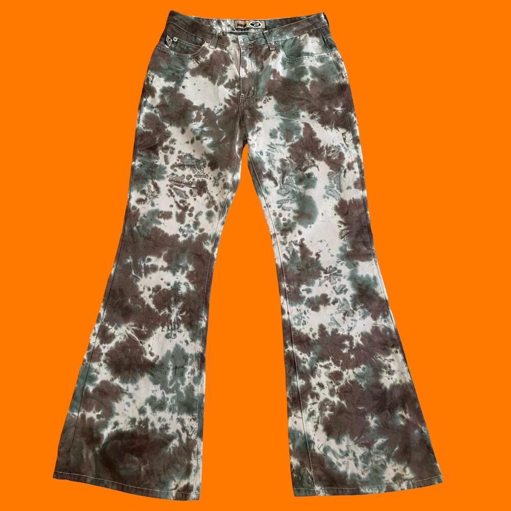 00's vintage tie dye camo y2k flared jeans Size 9 bongo
